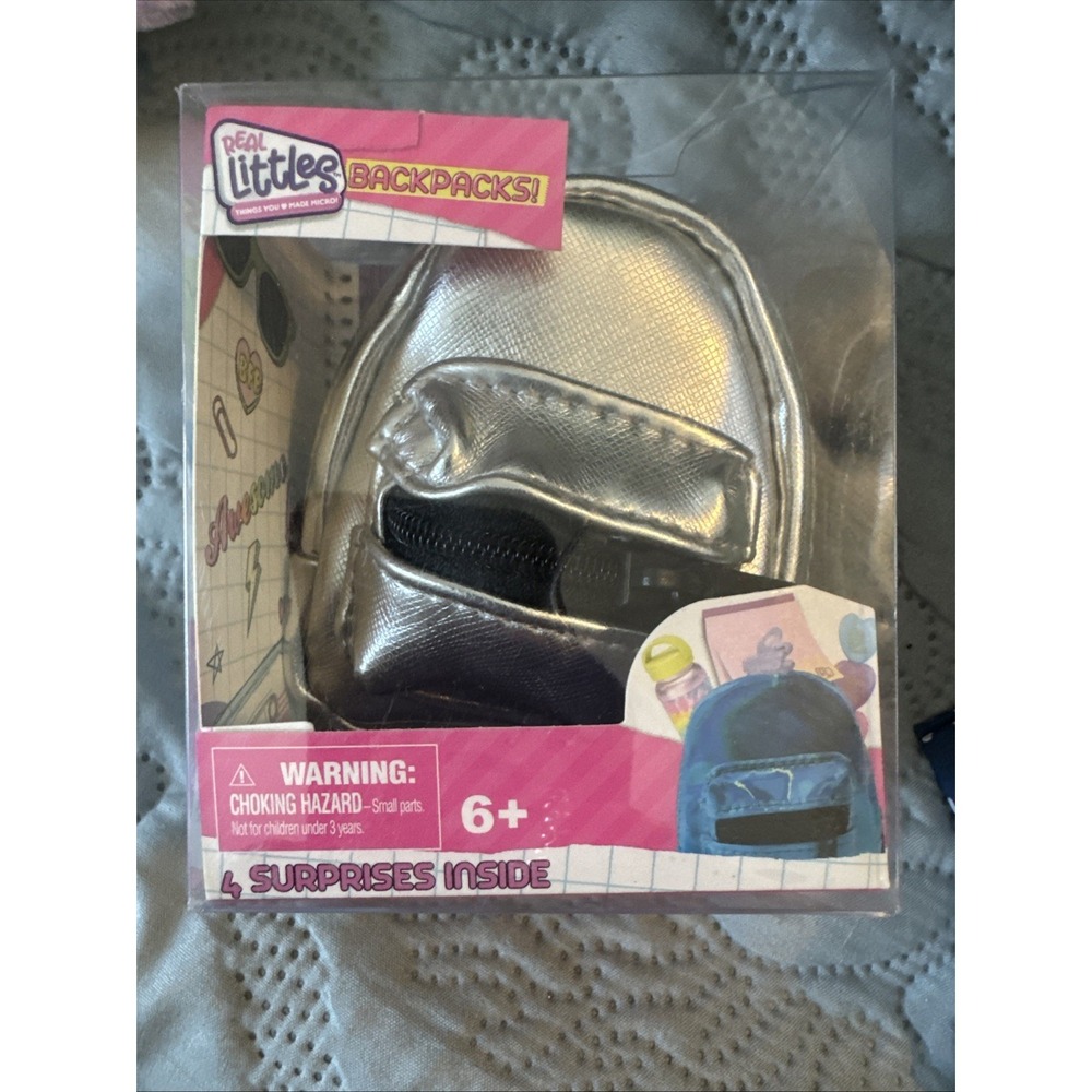 Real Littles Micro Backpack Metallic Silver Moose Toys 4 Surprises Inside NIB